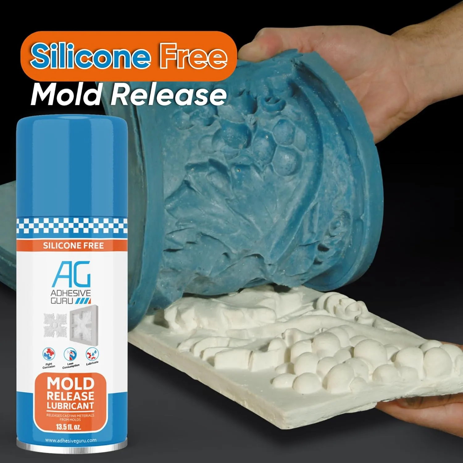 Adhesive Guru Non Silicone Epoxy Mold Release Spray (2x13.5 fl oz), Silicone-Free Release Agent Aerosol Spray for Epoxy Resin Molds, 2 Pack