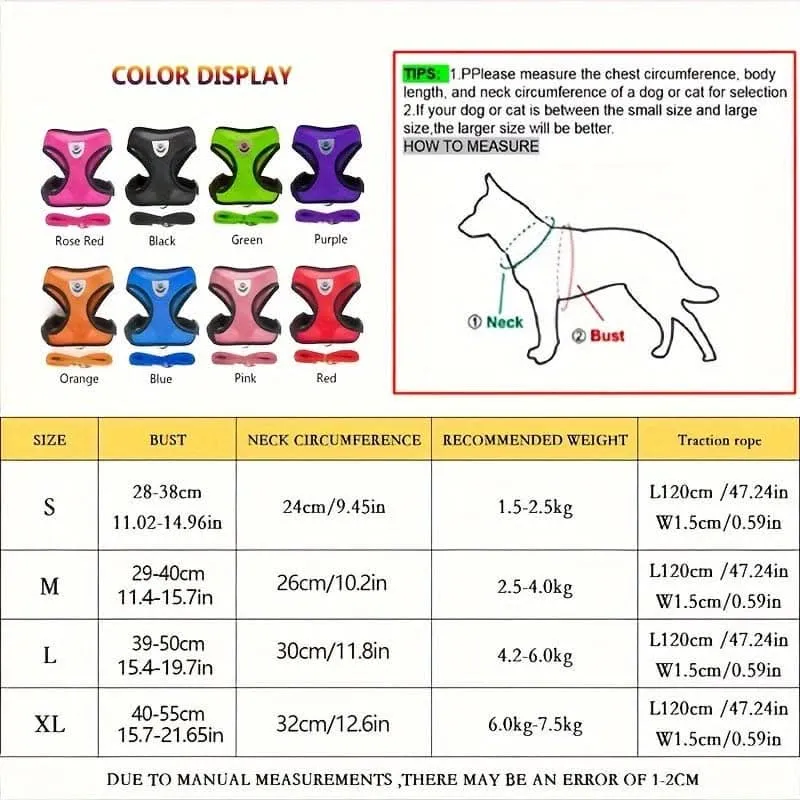 Adjustable Mesh Dog Harness & Leash Set