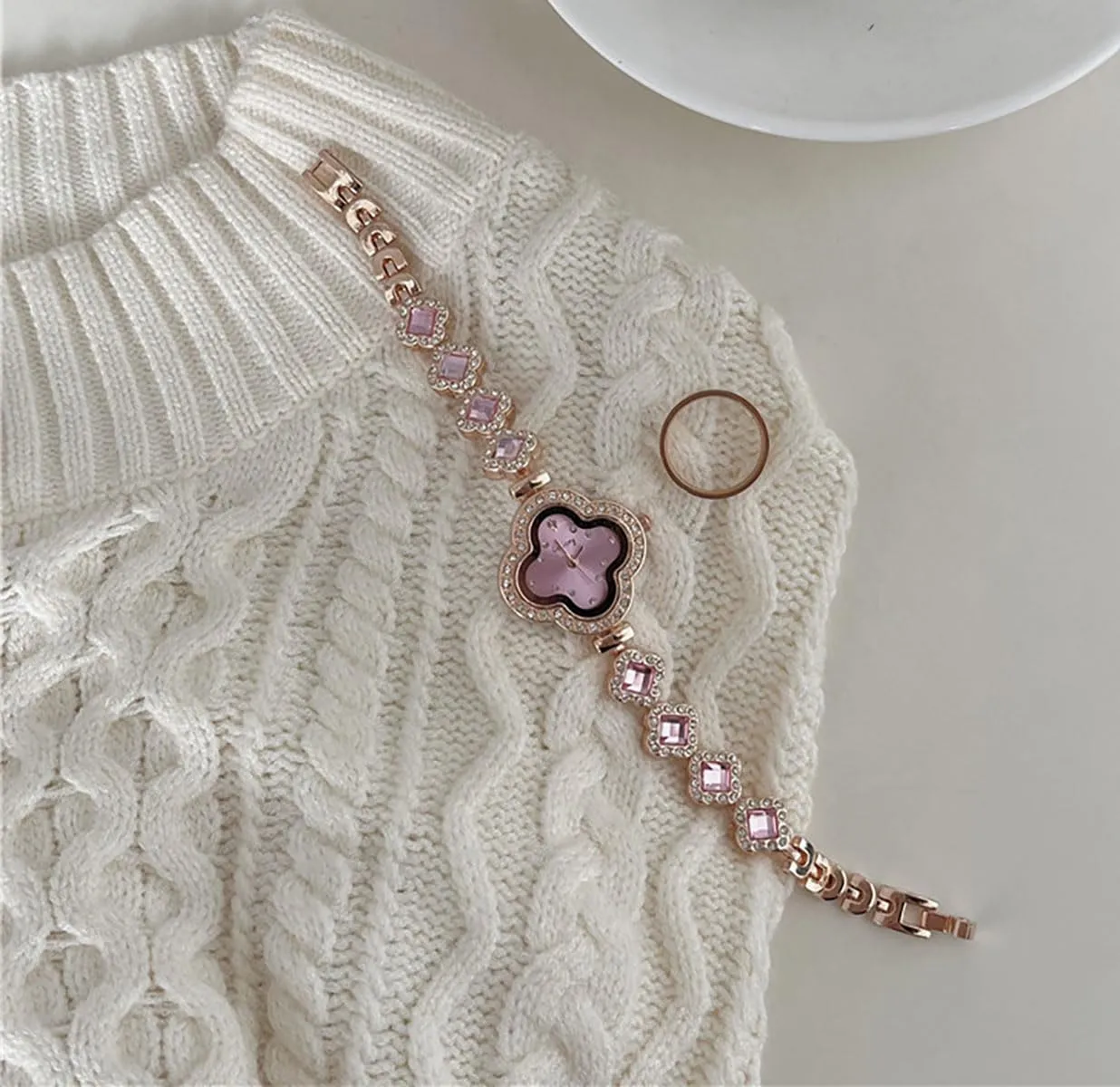 ADSBIAOYE Luxury Women Wrist Watches Unique Rose Gold Diamond Bracelet Watch Fashion Dress Quartz Watches for Women Gift