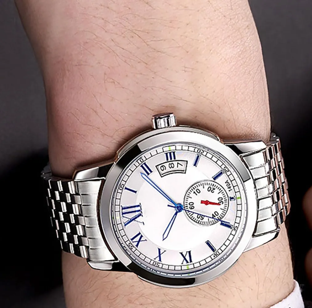 ADSBIAOYE Men's Automatic Mechanical Watch Business Fashion Dress Watch Date Luxury Diamond Stainless Steel Men Wrist Watch
