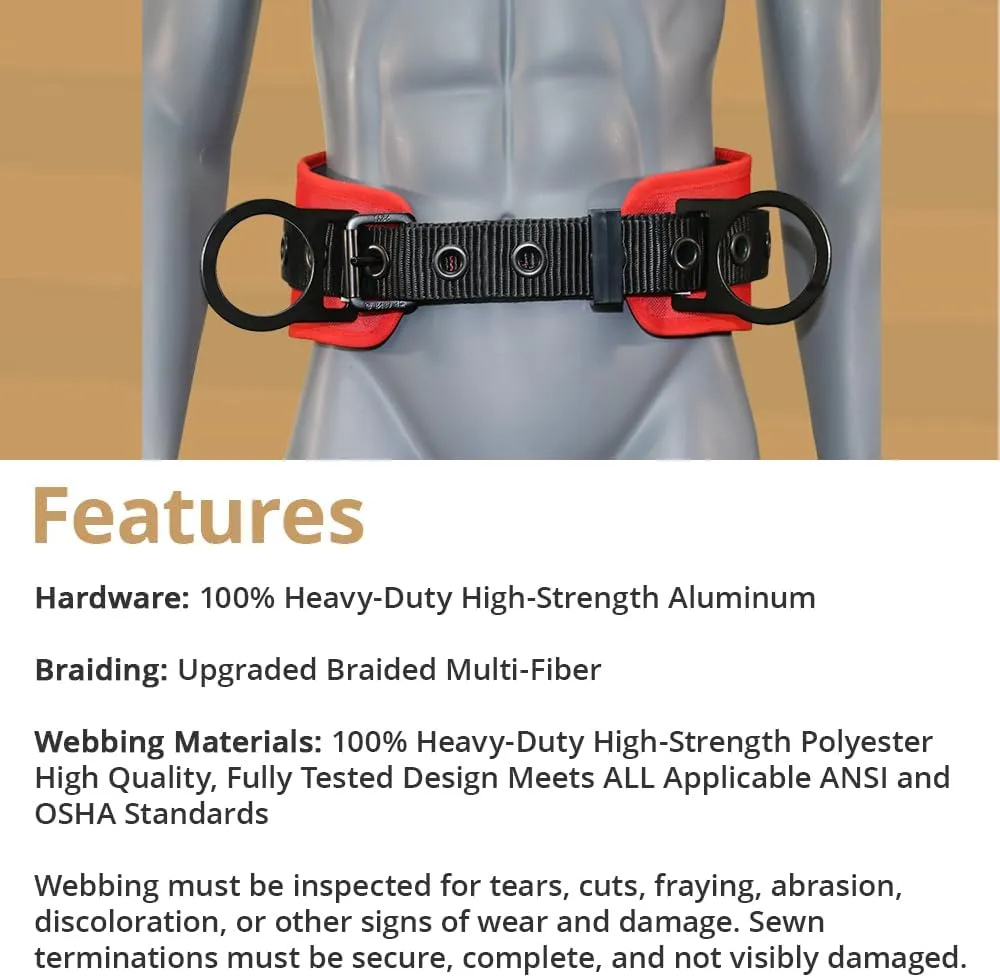 AFP Heavy-Duty 2 D-Ring Waist Body Belt w/Tongue Buckle Premium Stitching (OSHA/ANSI PPE)