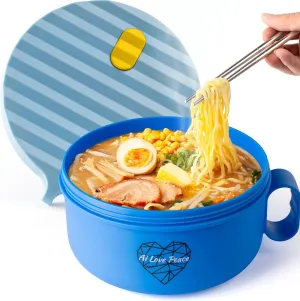AI LOVE PEACE Ramen Bowl, 40 oz Microwaveable Noodle Cooker for Ramen, Pho, Soup, and Pasta, Dishwasher Safe and Portable, Ideal for Home, Office, Dorm, or Gift (Blue)