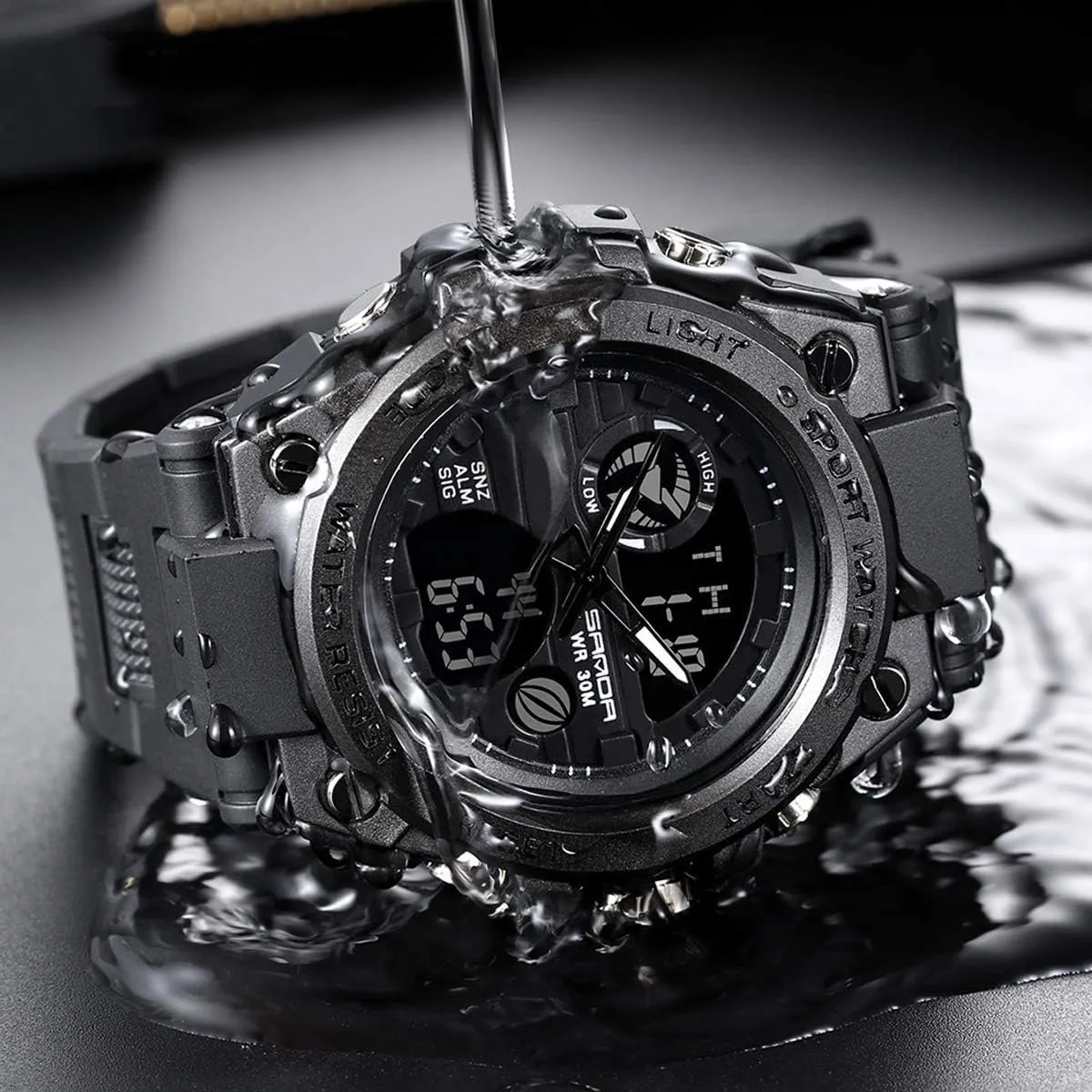 AIMES Mens Watches Sports Outdoor Waterproof Military Watch for Men Tactical Watch Analog Digital Date Alarm Stopwatch Multi-Function Tactics Big Face Wristwatch for Men