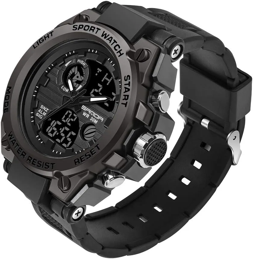 AIMES Mens Watches Sports Outdoor Waterproof Military Watch for Men Tactical Watch Analog Digital Date Alarm Stopwatch Multi-Function Tactics Big Face Wristwatch for Men