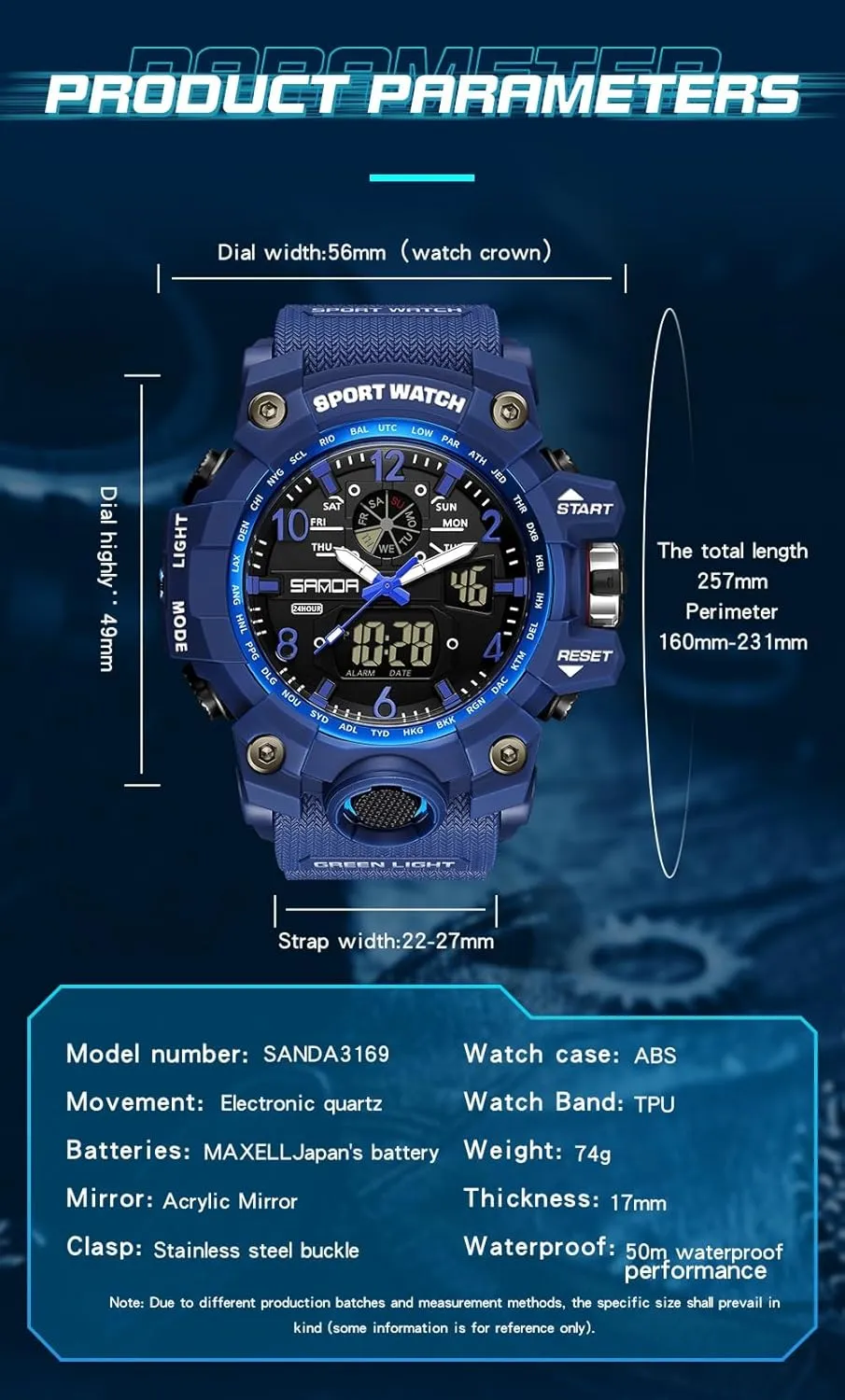 AIMES Mens Watches Sports Outdoor Waterproof Military Watch for Men Tactical Watch Analog Digital Date Alarm Stopwatch Multi-Function Tactics Big Face Wristwatch for Men