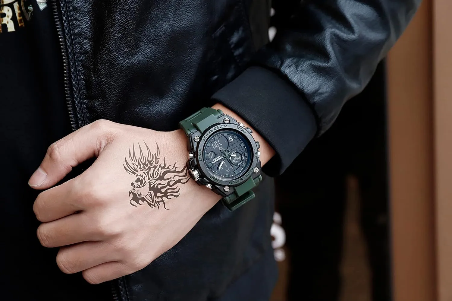AIMES Mens Watches Sports Outdoor Waterproof Military Watch for Men Tactical Watch Analog Digital Date Alarm Stopwatch Multi-Function Tactics Big Face Wristwatch for Men