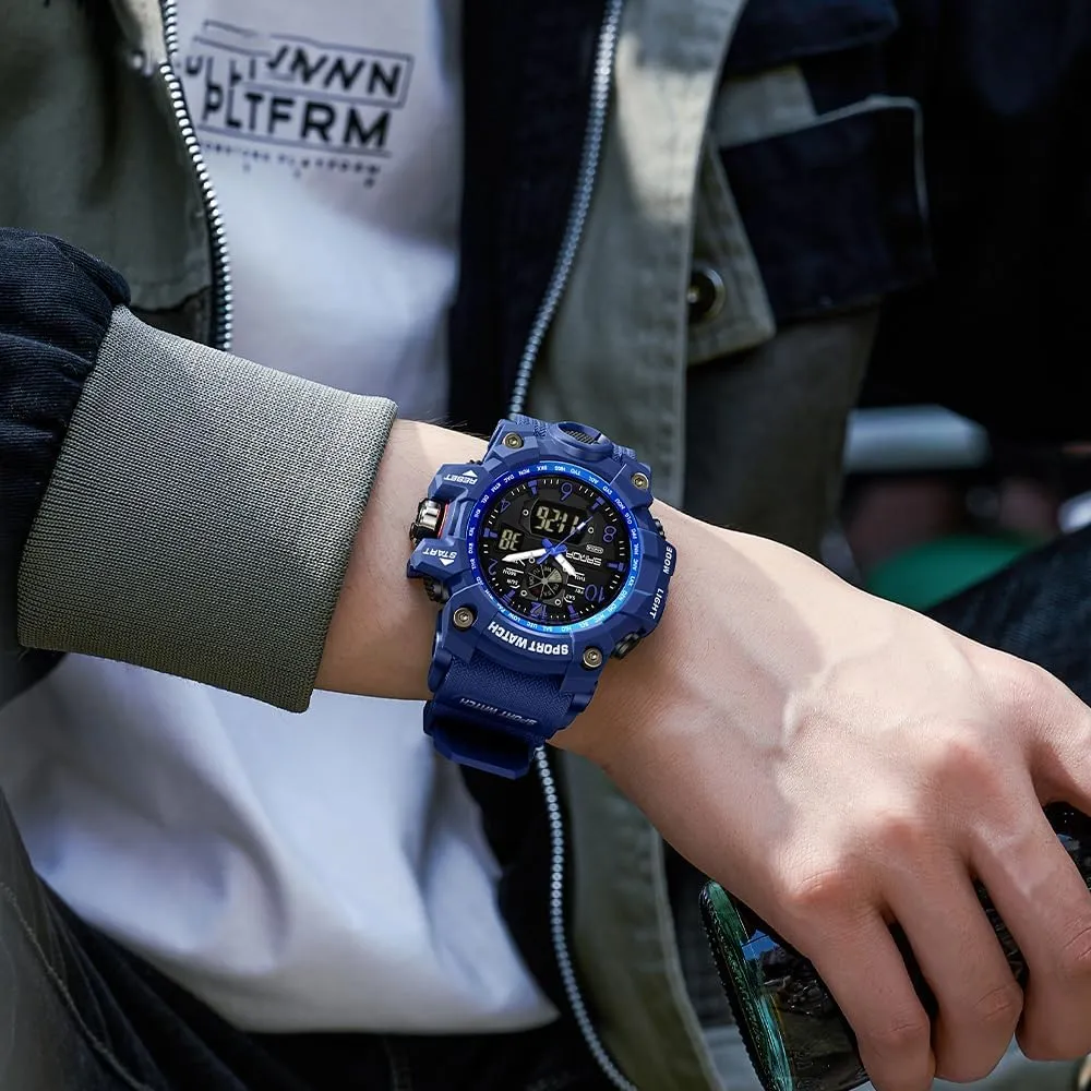 AIMES Mens Watches Sports Outdoor Waterproof Military Watch for Men Tactical Watch Analog Digital Date Alarm Stopwatch Multi-Function Tactics Big Face Wristwatch for Men