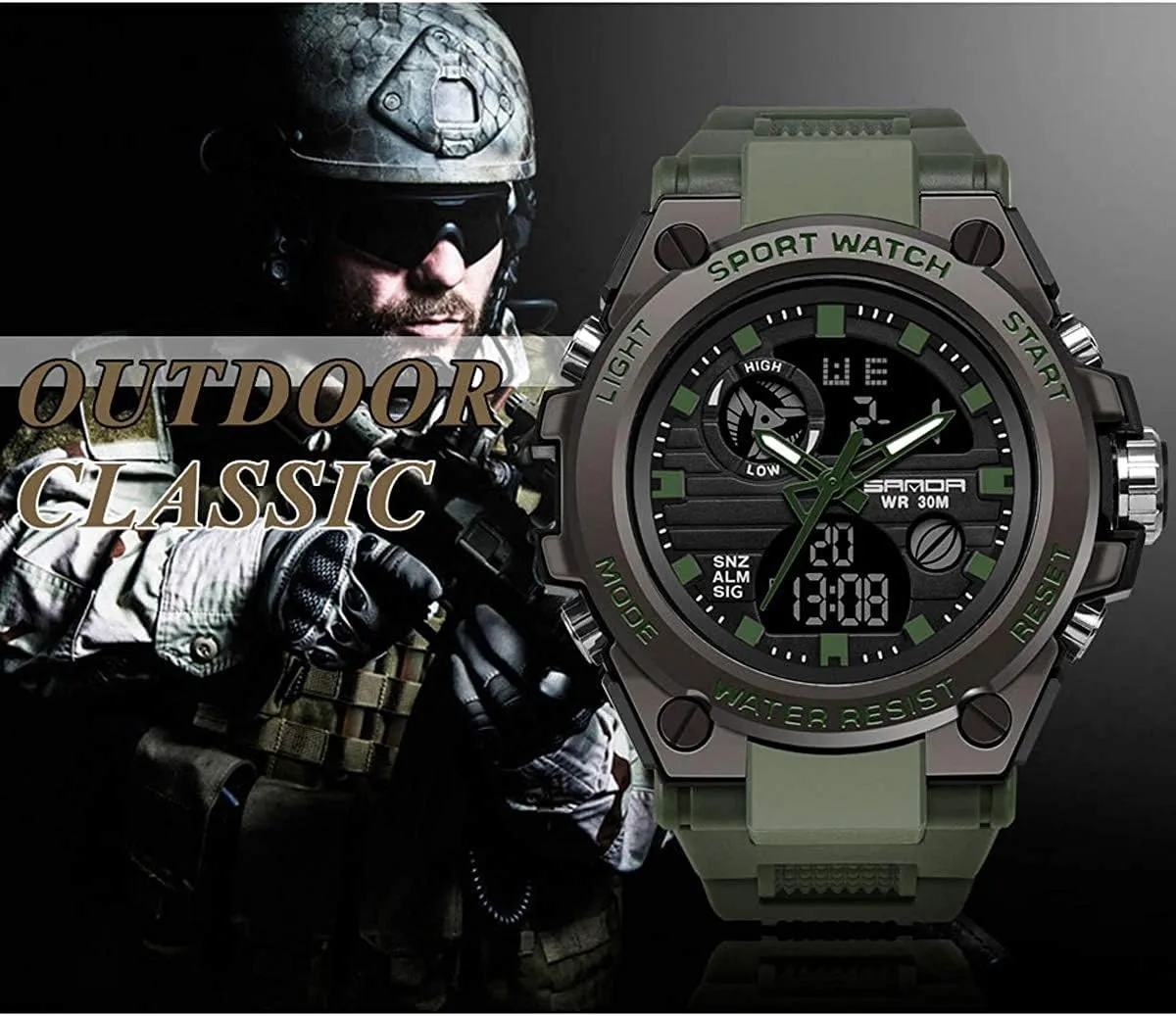 AIMES Mens Watches Sports Outdoor Waterproof Military Watch for Men Tactical Watch Analog Digital Date Alarm Stopwatch Multi-Function Tactics Big Face Wristwatch for Men