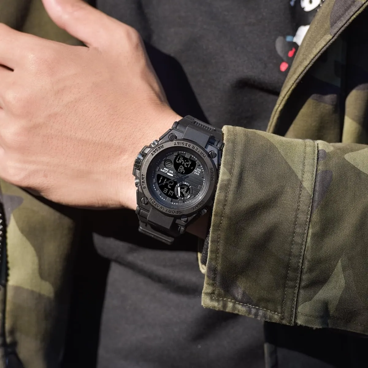 AIMES Mens Watches Sports Outdoor Waterproof Military Watch for Men Tactical Watch Analog Digital Date Alarm Stopwatch Multi-Function Tactics Big Face Wristwatch for Men