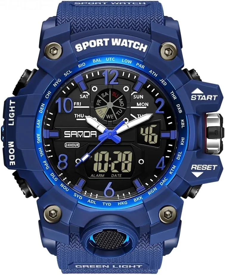 AIMES Mens Watches Sports Outdoor Waterproof Military Watch for Men Tactical Watch Analog Digital Date Alarm Stopwatch Multi-Function Tactics Big Face Wristwatch for Men