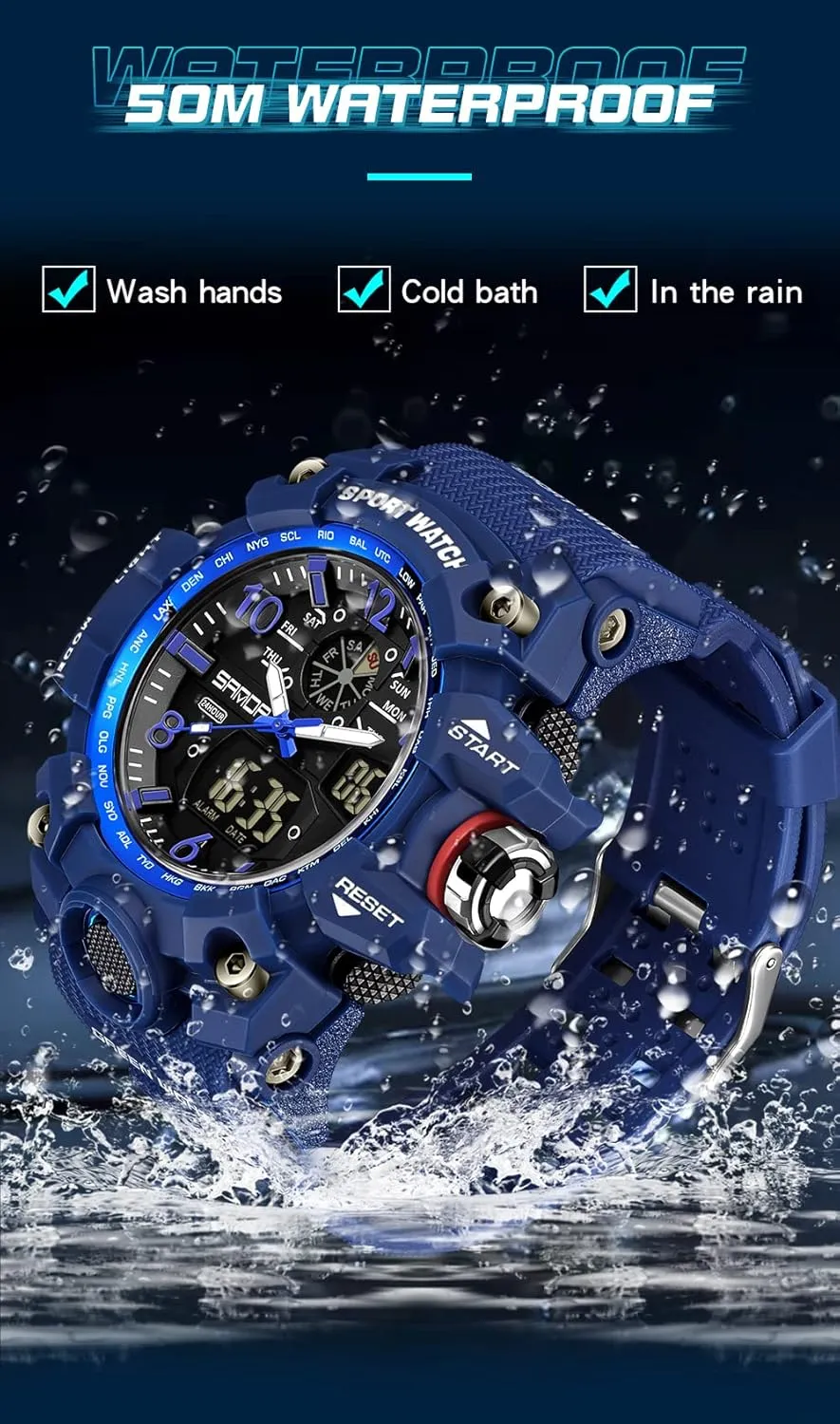 AIMES Mens Watches Sports Outdoor Waterproof Military Watch for Men Tactical Watch Analog Digital Date Alarm Stopwatch Multi-Function Tactics Big Face Wristwatch for Men