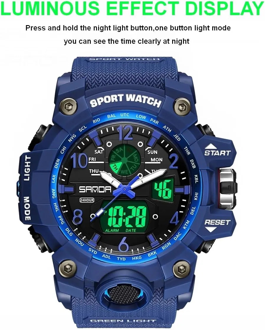 AIMES Mens Watches Sports Outdoor Waterproof Military Watch for Men Tactical Watch Analog Digital Date Alarm Stopwatch Multi-Function Tactics Big Face Wristwatch for Men