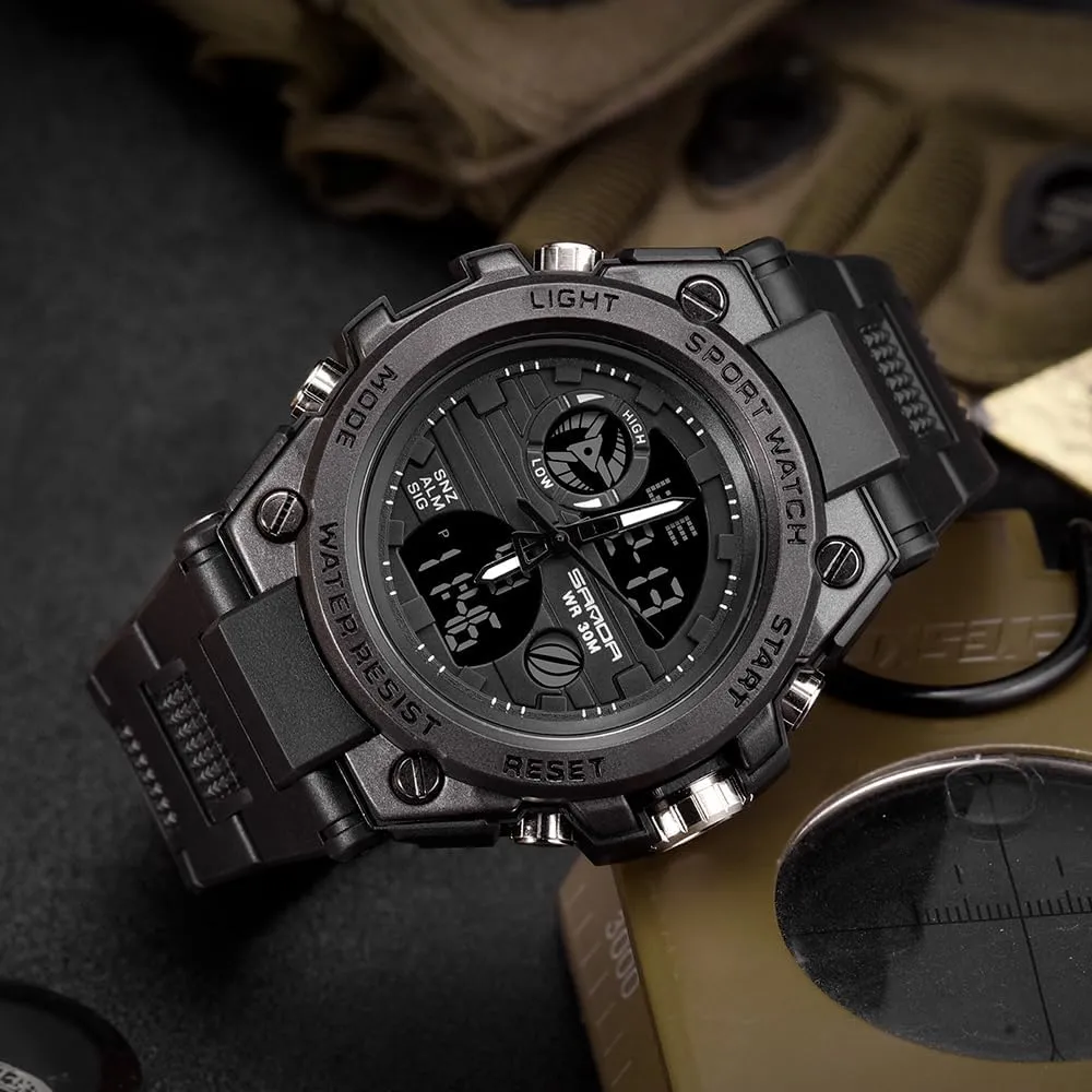 AIMES Mens Watches Sports Outdoor Waterproof Military Watch for Men Tactical Watch Analog Digital Date Alarm Stopwatch Multi-Function Tactics Big Face Wristwatch for Men