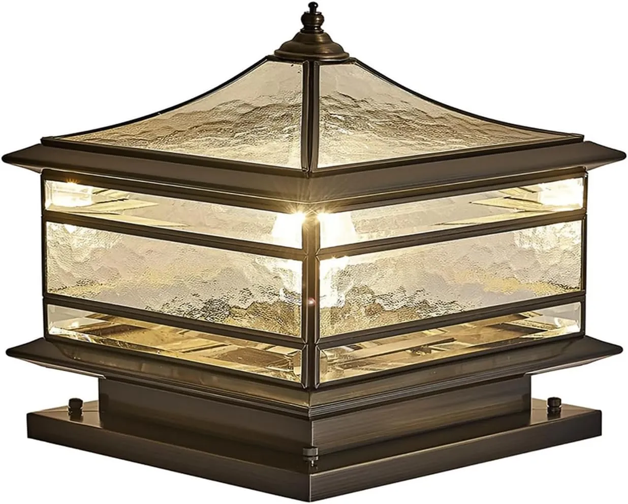 All Copper Steel Glass Outdoor Post lights, Waterproof Pillar Light, Vintage Patio Lawn Column Lamp,outdoor column lights,Deck Lights, Lantern Fence Lamp Fixture E26 Base (Wiring E26 Base, 16X16in)