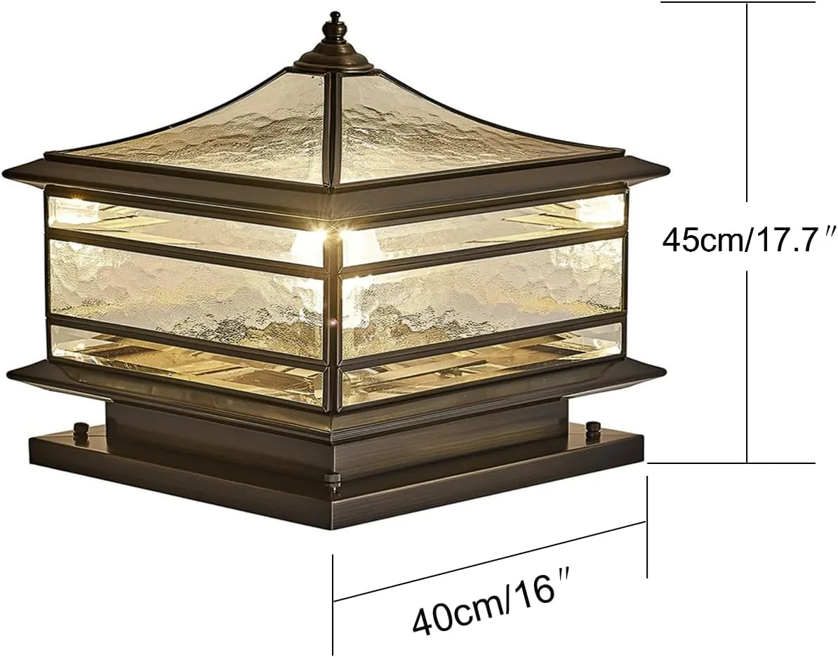 All Copper Steel Glass Outdoor Post lights, Waterproof Pillar Light, Vintage Patio Lawn Column Lamp,outdoor column lights,Deck Lights, Lantern Fence Lamp Fixture E26 Base (Wiring E26 Base, 16X16in)