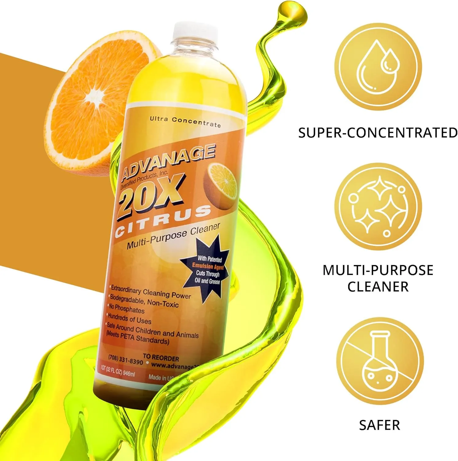 All Purpose Cleaner Concentrate - Advanage 20X The Wonder Cleaner Citrus for All Surfaces Around The Home, Oil and Grease | Multipurpose Cleaner For All Household Cleaning Needs | 32Oz