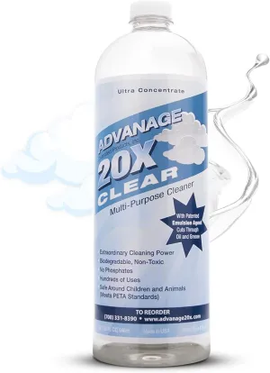 All Purpose Cleaner Concentrate - Advanage 20X The Wonder Cleaner Clear for All Surfaces Around The Home, Oil and Grease | Multipurpose Cleaner For All Household Cleaning Needs | 32Oz