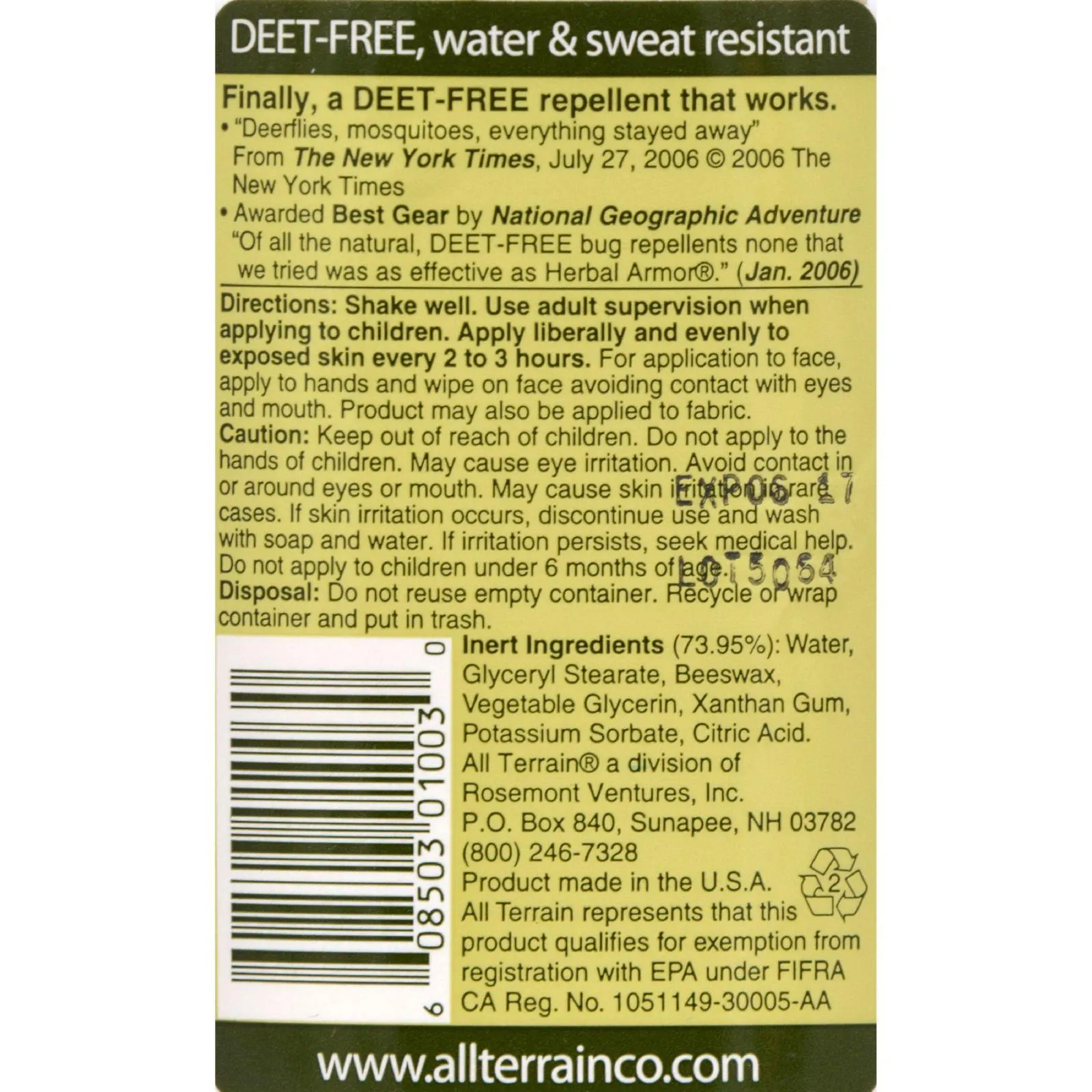 All Terrain Herbal Armor Natural Insect Repellent - 4 Fl Oz