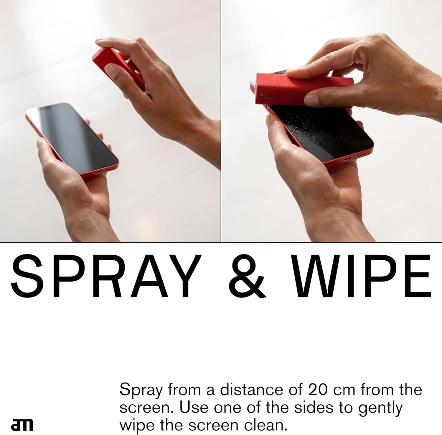 am Screen Cleaner Mist Spray Includes Harm-Free Liquid with Microfiber Cloth for iPhone 15 and iPhone 14, Smartphones, Tablets, Refillable and Eco-Friendly, 3 Pack, Gray