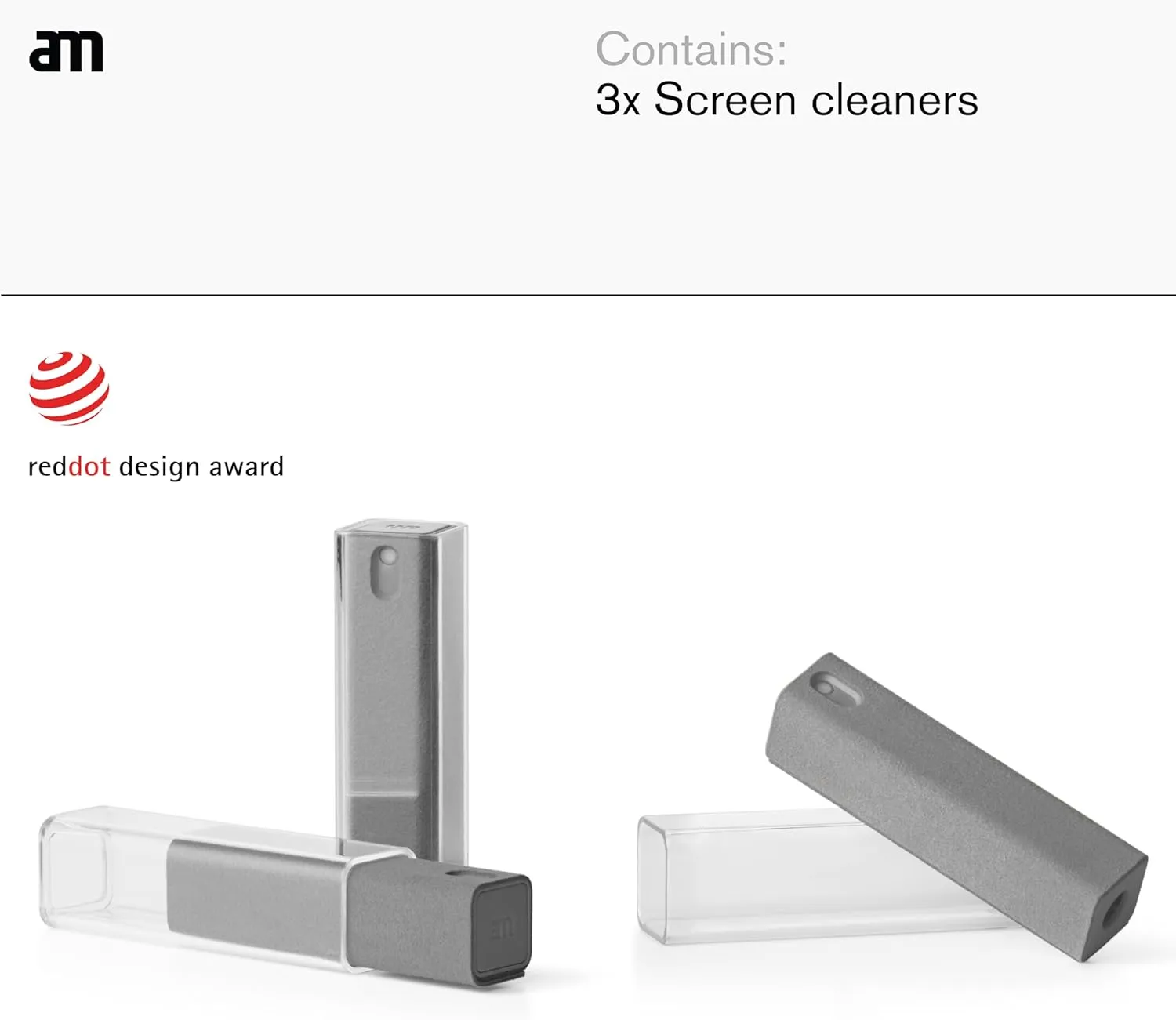 am Screen Cleaner Mist Spray Includes Harm-Free Liquid with Microfiber Cloth for iPhone 15 and iPhone 14, Smartphones, Tablets, Refillable and Eco-Friendly, 3 Pack, Gray
