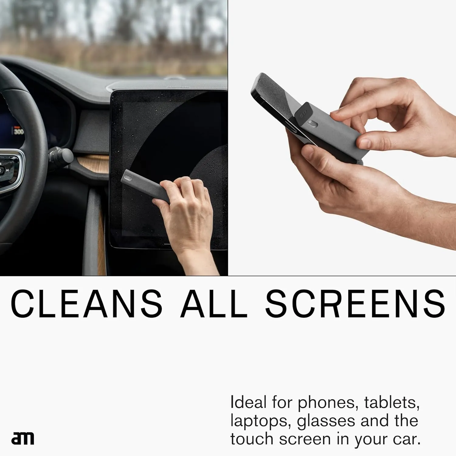 am Screen Cleaner Mist Spray Includes Harm-Free Liquid with Microfiber Cloth for iPhone 15 and iPhone 14, Smartphones, Tablets, Refillable and Eco-Friendly, 3 Pack, Gray