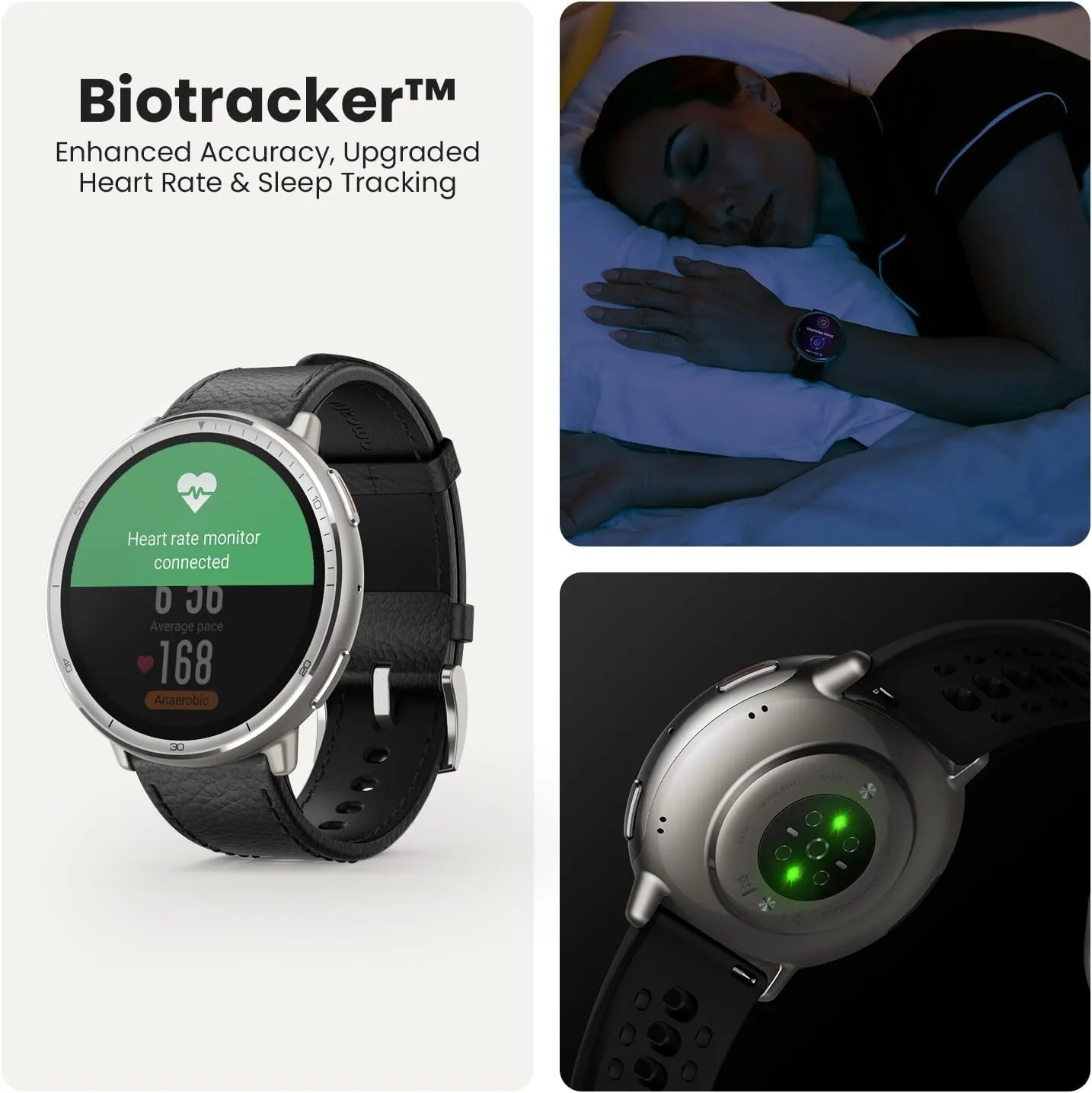 Amazfit Active 2 Smart Watch 44mm, 10 Day Battery, Fitness Tracker, Sleep Monitor, GPS Maps, 160  Sport Modes, Water Resistant, for Android & Apple iPhone, Sapphire Glass, Black Leather Strap
