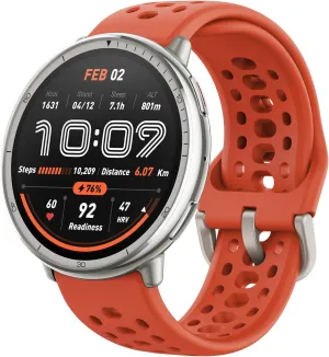 Amazfit Active 2 Smart Watch 44mm, GPS Maps with Direction, Fitness Tracker, 10 Day Battery, Sleep Monitor, 160  Sport Modes, Water Resistant, for Android & Apple iPhone, Red Silicone