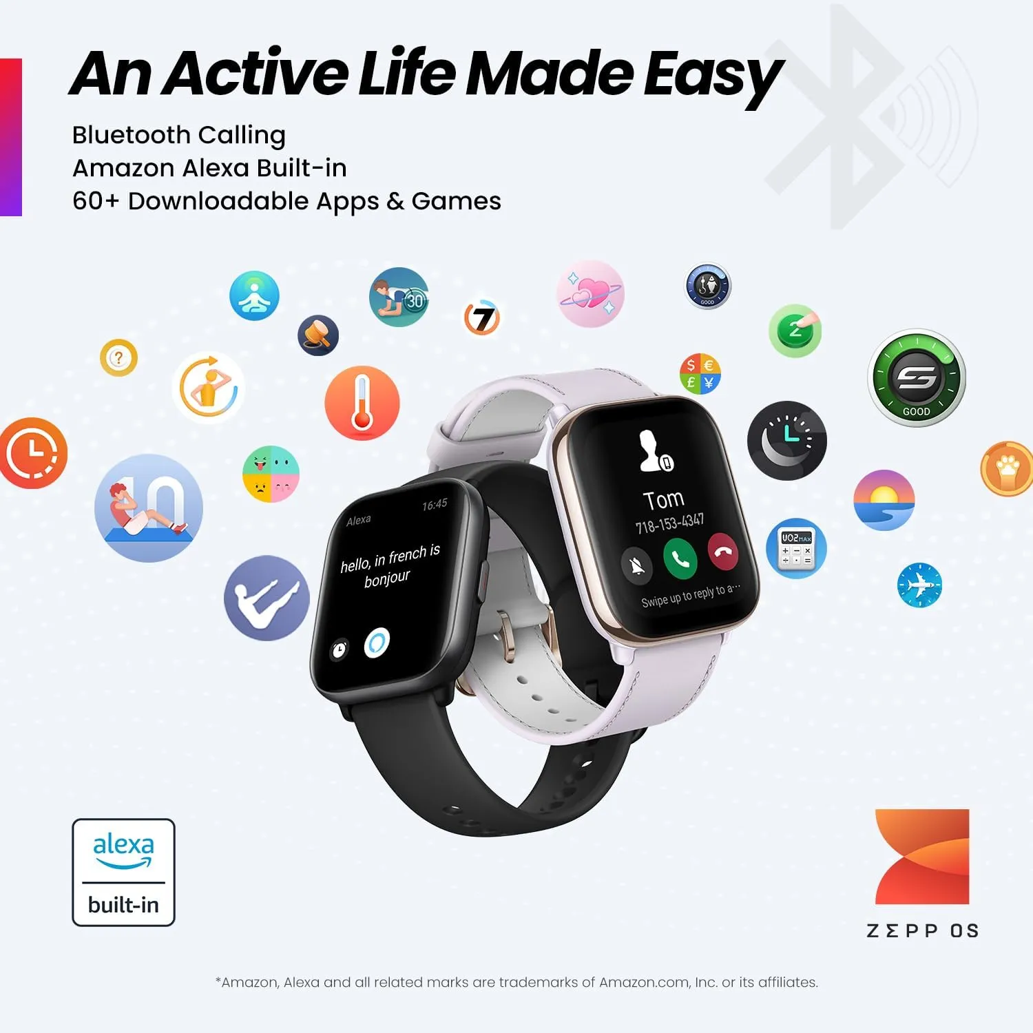 Amazfit Active Smart Watch 42mm, AI Fitness Tracker & Sleep Coach, GPS, Amazon Alexa Built-In, Bluetooth, 14-Day Battery, 120  Sports Modes, Android & iPhone, Black