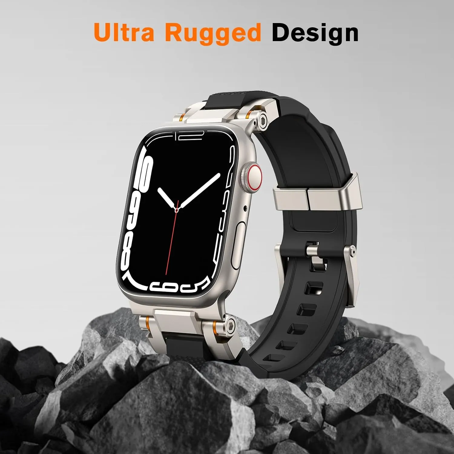 amBand Compatible with Apple Watch 10 46mm Bands Men, M1 Sport Series Rugged High End Strap with Stainless Steel Connector to Match Watch's Metal Case for iWatch 46 mm Men Natural Titanium/Black