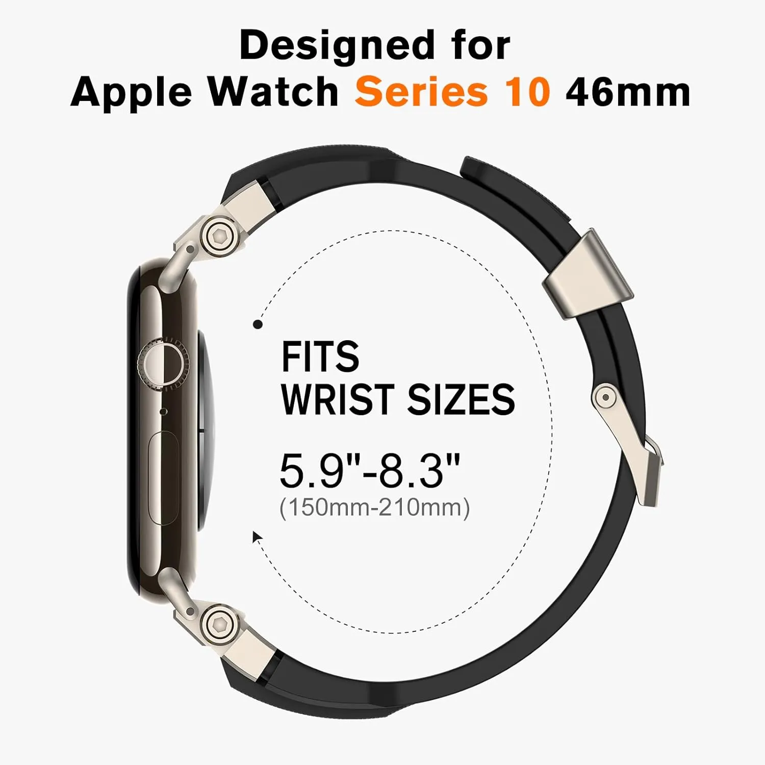 amBand Compatible with Apple Watch 10 46mm Bands Men, M1 Sport Series Rugged High End Strap with Stainless Steel Connector to Match Watch's Metal Case for iWatch 46 mm Men Natural Titanium/Black