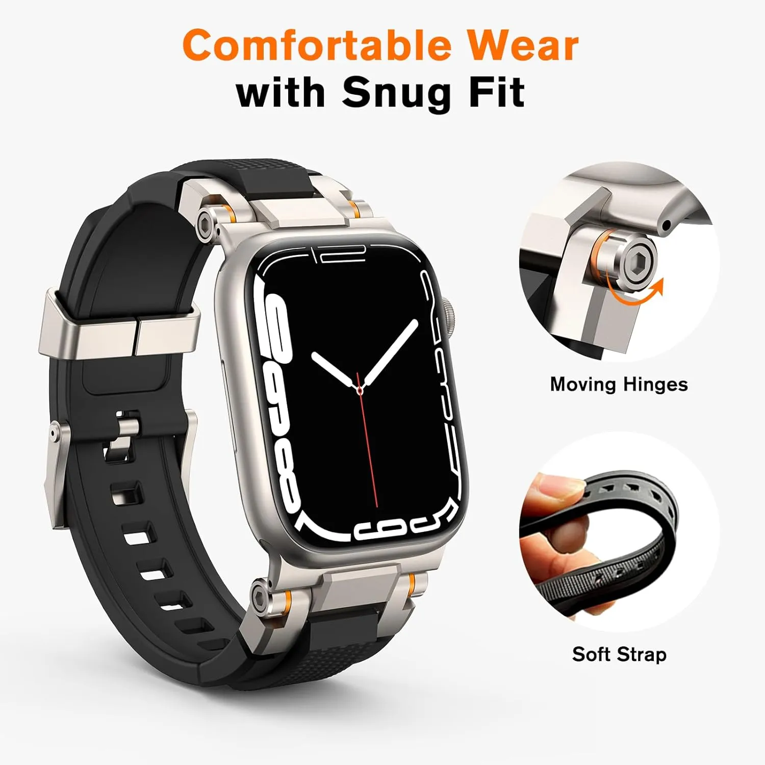 amBand Compatible with Apple Watch 10 46mm Bands Men, M1 Sport Series Rugged High End Strap with Stainless Steel Connector to Match Watch's Metal Case for iWatch 46 mm Men Natural Titanium/Black