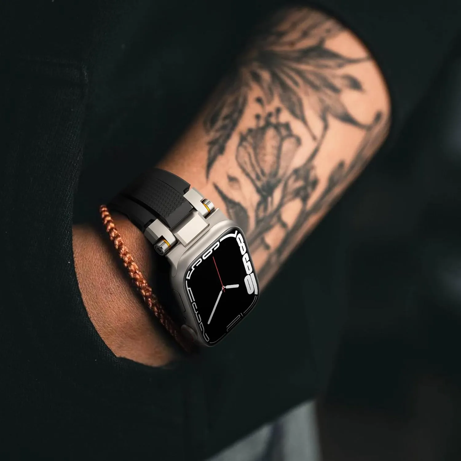 amBand Compatible with Apple Watch 10 46mm Bands Men, M1 Sport Series Rugged High End Strap with Stainless Steel Connector to Match Watch's Metal Case for iWatch 46 mm Men Natural Titanium/Black