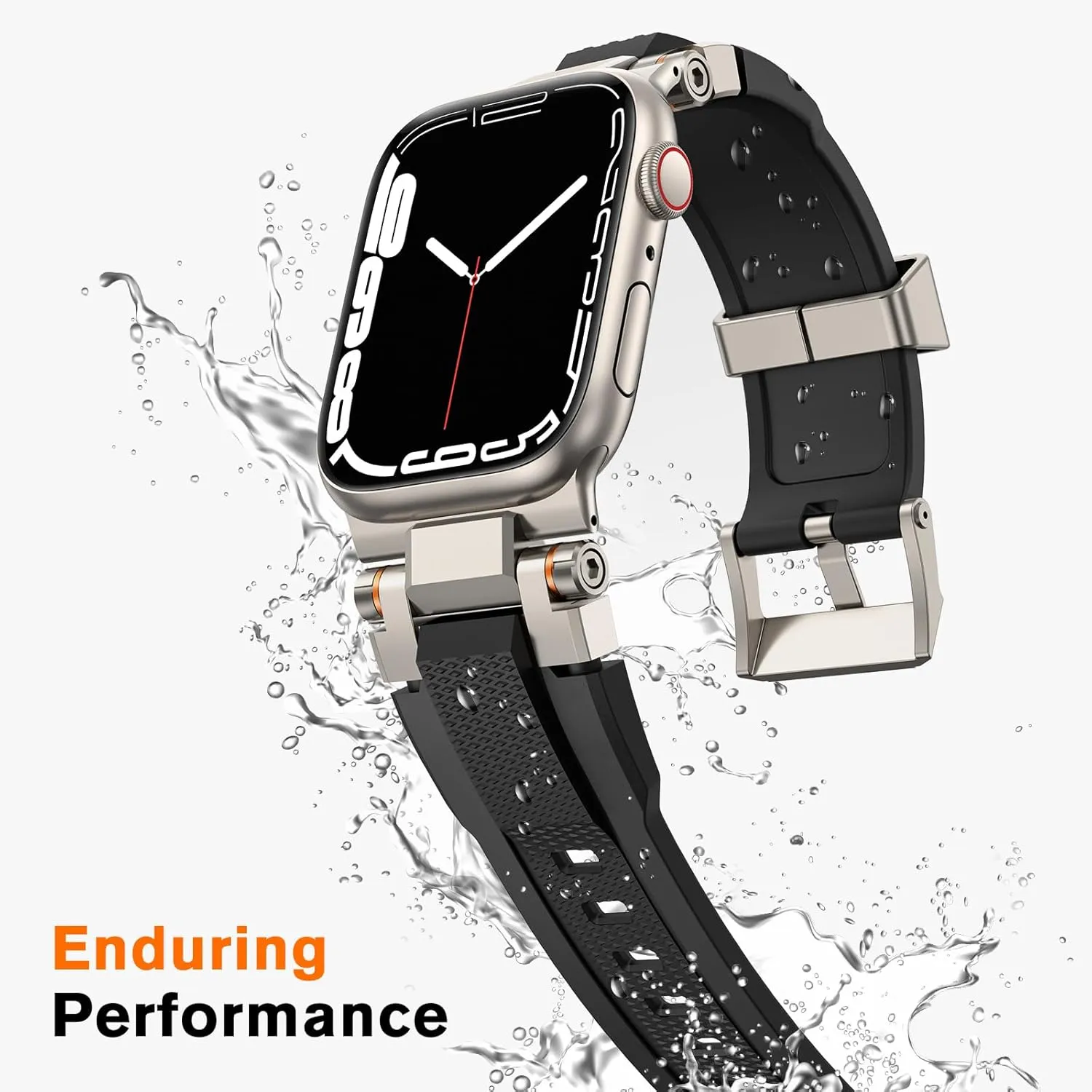 amBand Compatible with Apple Watch 10 46mm Bands Men, M1 Sport Series Rugged High End Strap with Stainless Steel Connector to Match Watch's Metal Case for iWatch 46 mm Men Natural Titanium/Black