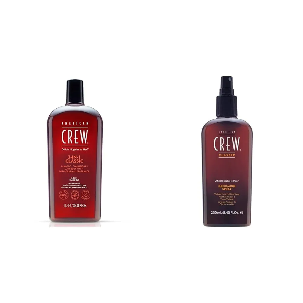 AMERICAN CREW Shampoo, Conditioner & Body Wash for Men, 3-in-1, 33.8 Fl Oz Men's Hair Spray, Variable Hold Grooming Spray, 8.45 Fl Oz