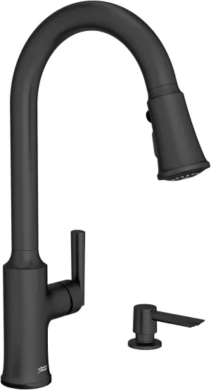American Standard 7421300.243 Raviv Pull-Down Kitchen Faucet with Sprayer and Soap Dispenser Matte Black