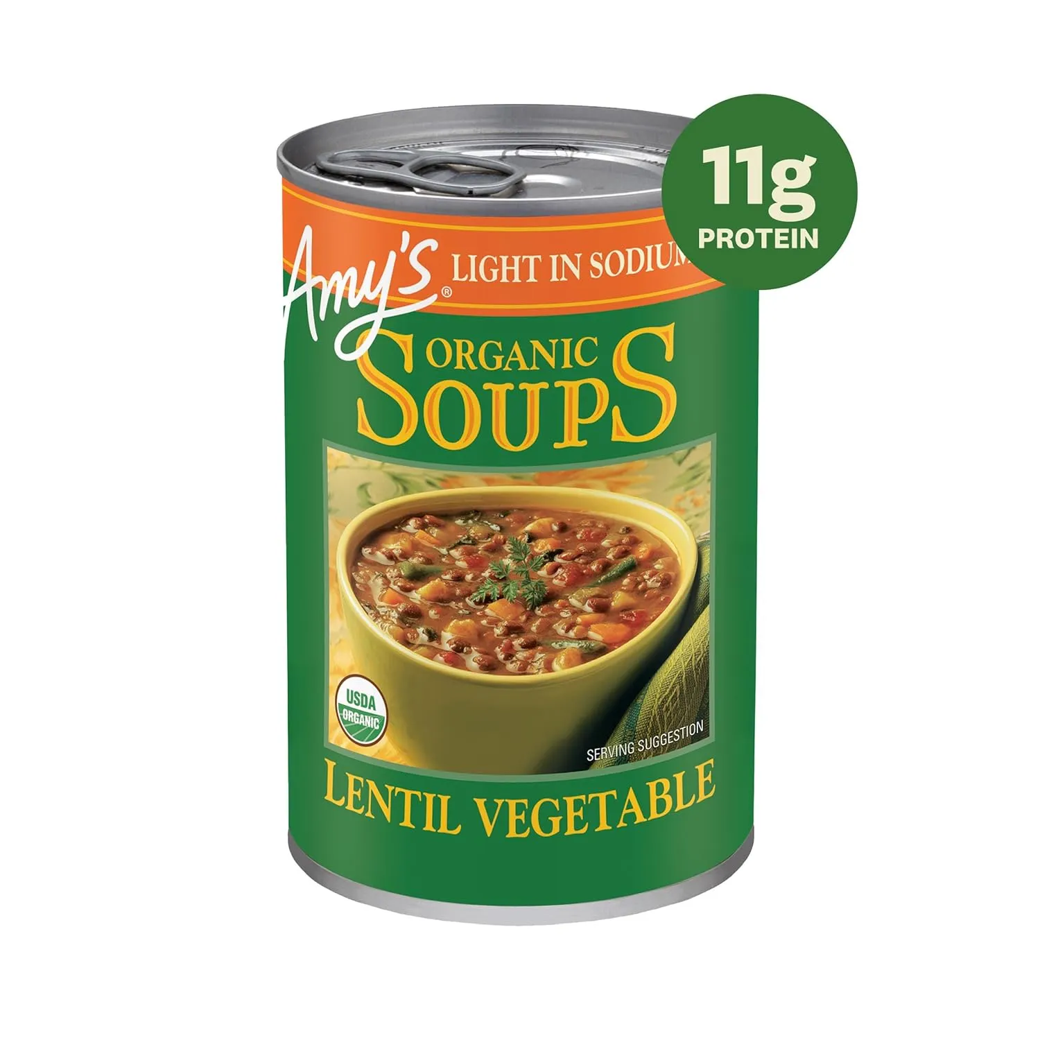 Amy’s Soup, Vegan Light in Sodium Lentil Vegetable Soup, Gluten Free, Made With Organic Vegetables, Canned Soup, 14.5 Oz (12 Pack)