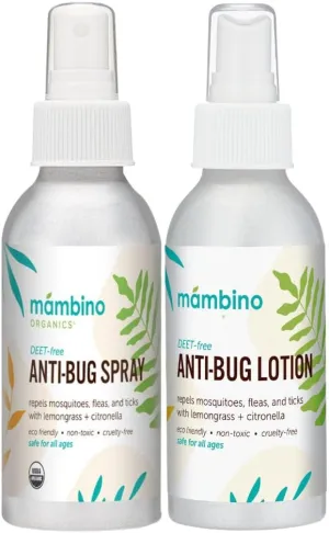 Anti-Bug Spray & Lotion DEET-Free – Organic, All-Natural Bug Spray & Lotion Made with Nourishing Essential Oils – Bug Repellent for Babies, Kids, Adults, Camping, & More by Mambino Organics, 8oz