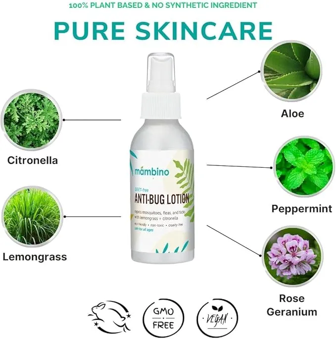 Anti-Bug Spray & Lotion DEET-Free – Organic, All-Natural Bug Spray & Lotion Made with Nourishing Essential Oils – Bug Repellent for Babies, Kids, Adults, Camping, & More by Mambino Organics, 8oz