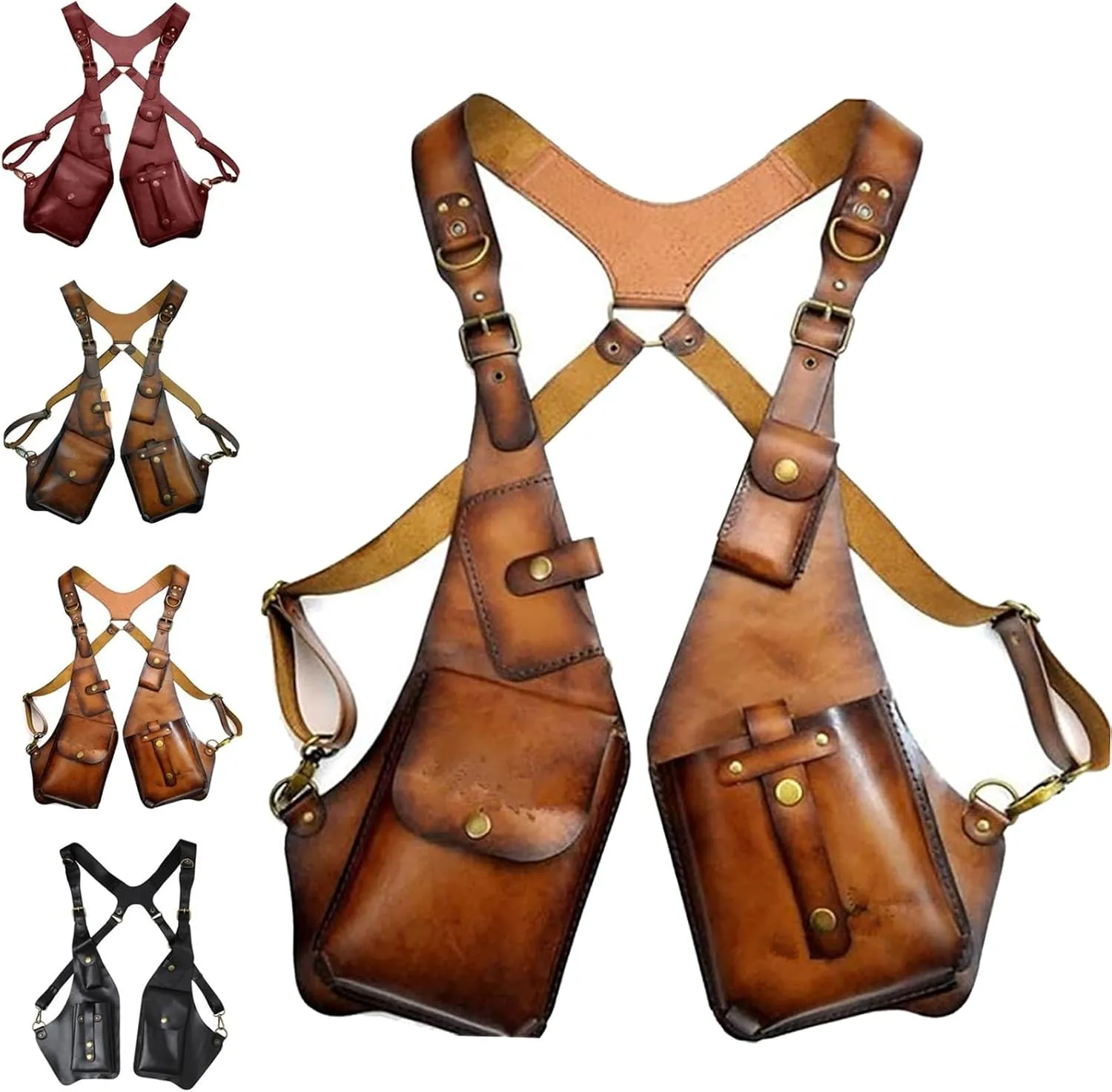 Anti-Theft Bag with Shoulder Harness, Leather Adjustable Underarm Double Shoulder Bag For Men Hidden Anti-Theft Wallet