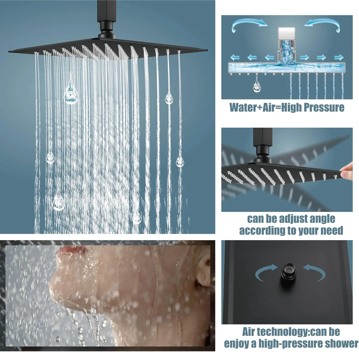 Aolemi Ceiling Mount Shower System Rain Shower Head with Handheld Spray High Pressure Shower Faucet Set Rough-in Valve Shower Trim Kit Included Bathroom Matte Black 12 Inch Ceiling Shower Head