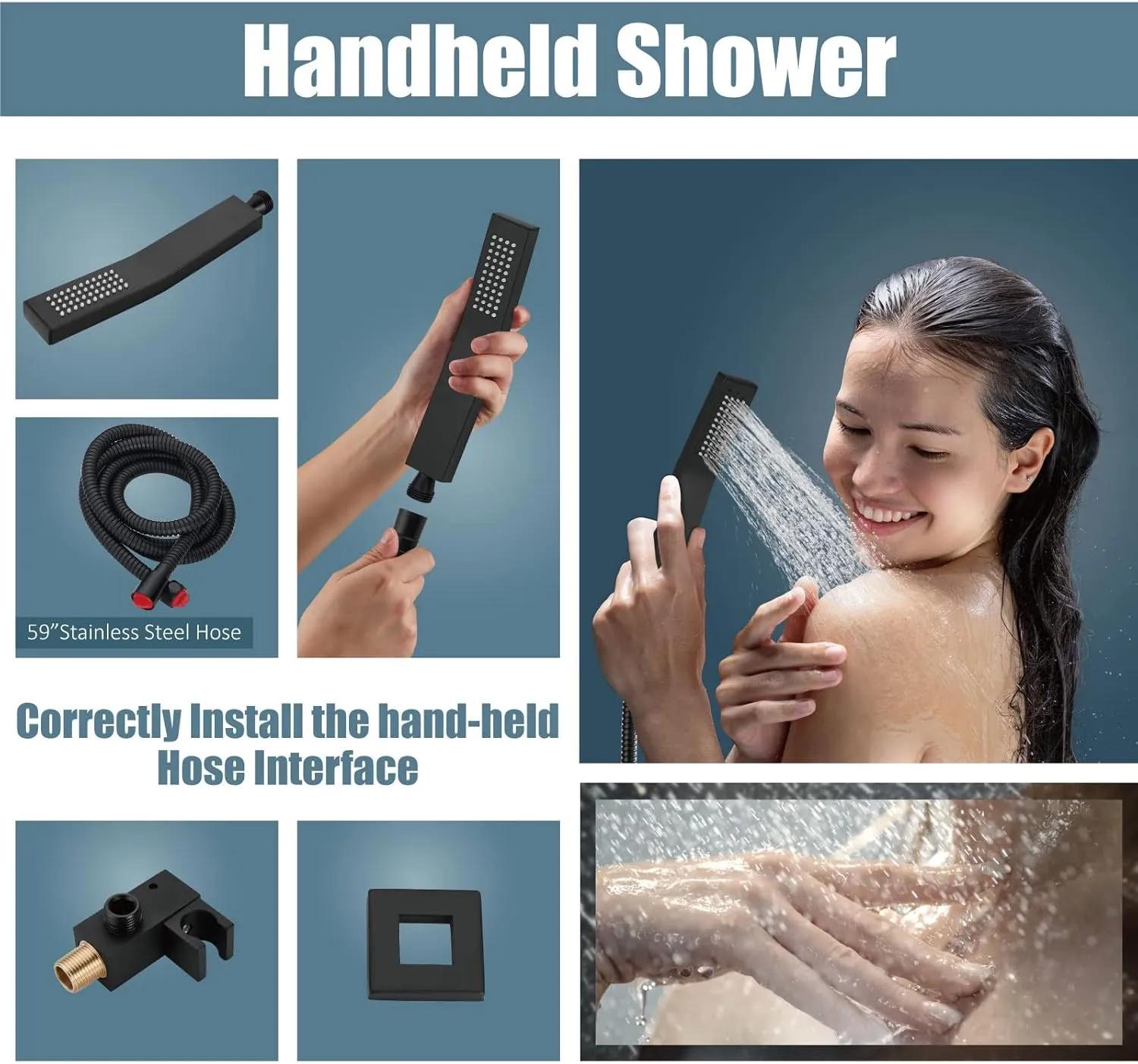 Aolemi Ceiling Mount Shower System Rain Shower Head with Handheld Spray High Pressure Shower Faucet Set Rough-in Valve Shower Trim Kit Included Bathroom Matte Black 12 Inch Ceiling Shower Head