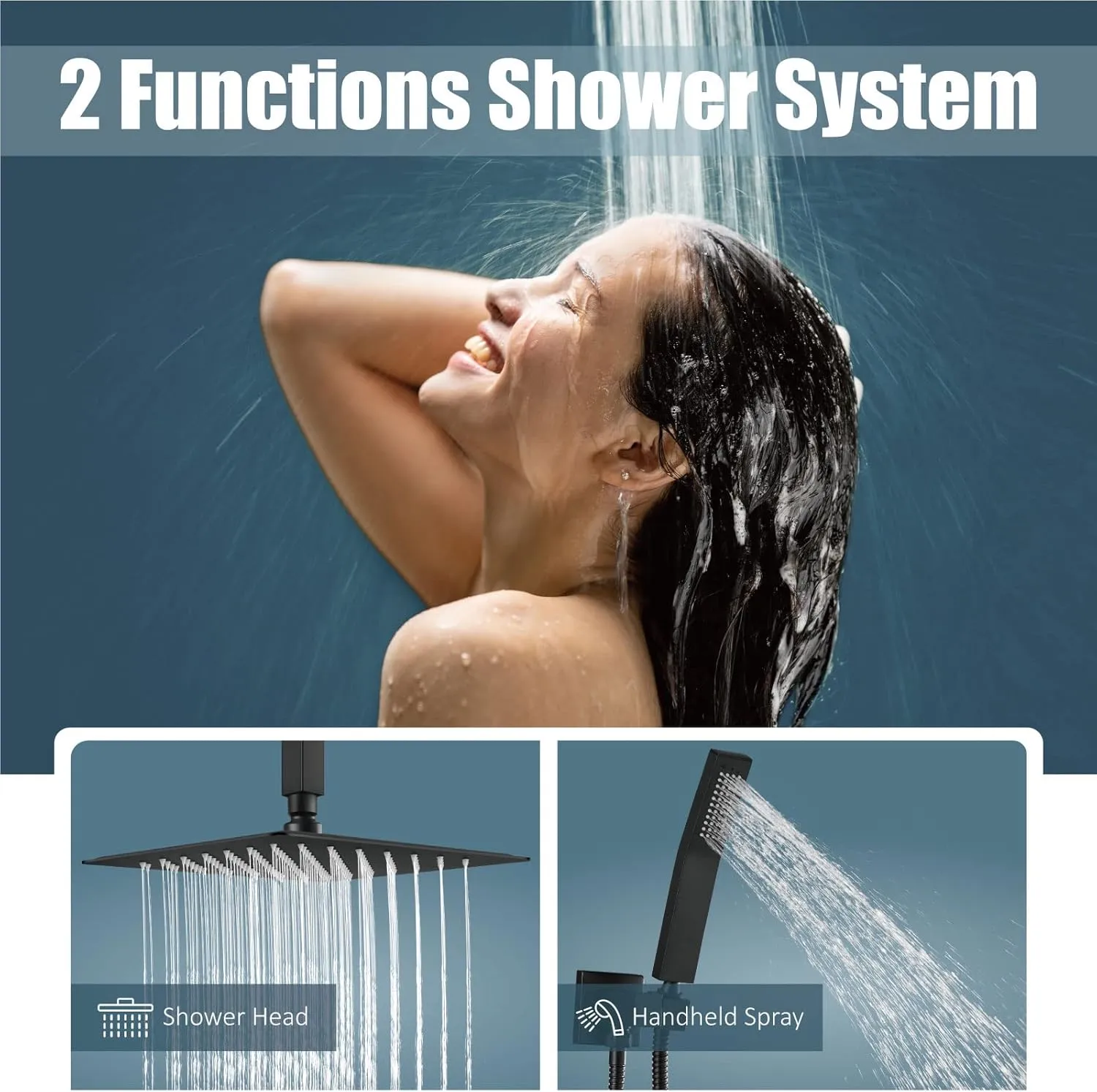Aolemi Ceiling Mount Shower System Rain Shower Head with Handheld Spray High Pressure Shower Faucet Set Rough-in Valve Shower Trim Kit Included Bathroom Matte Black 12 Inch Ceiling Shower Head