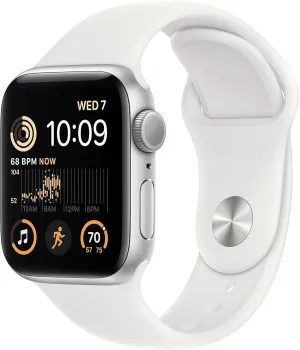 Apple Watch SE (2nd Gen) (GPS, 40mm) - Silver Aluminum Case with White Sport Band, M/L (Renewed)