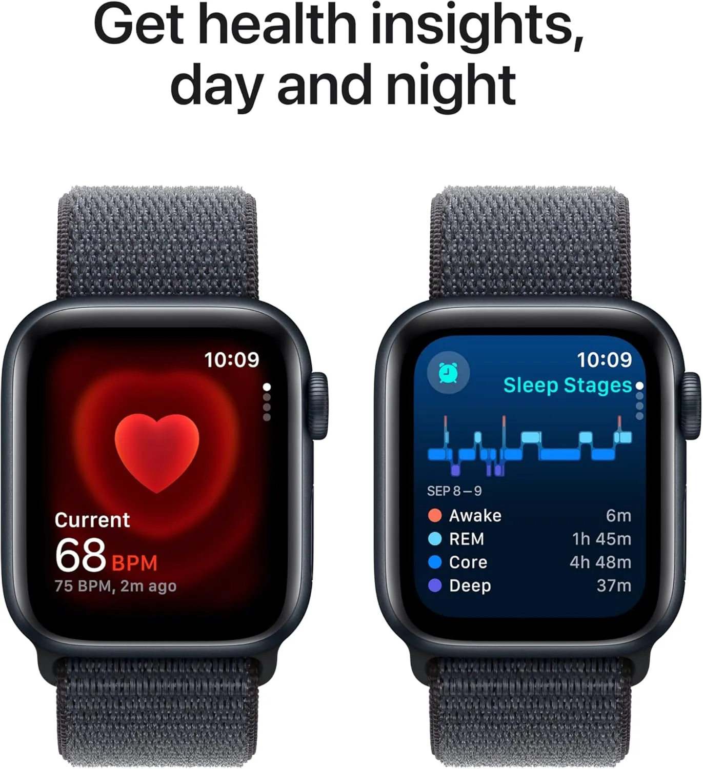 Apple Watch SE (2nd Gen) [GPS 40mm] Smartwatch with Midnight Aluminum Case with Ink Sport Loop One Size. Fitness and Sleep Trackers, Crash Detection, Heart Rate Monitor, Carbon Neutral