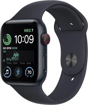 Apple Watch SE (2nd Gen) (GPS   Cellular, 44mm) - Midnight Aluminum Case with Midnight Sport Band, S/M (Renewed)