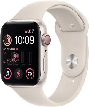 Apple Watch SE (2nd Gen) (GPS   Cellular, 44mm) - Starlight Aluminum Case with Starlight Sport Band, M/L (Renewed)