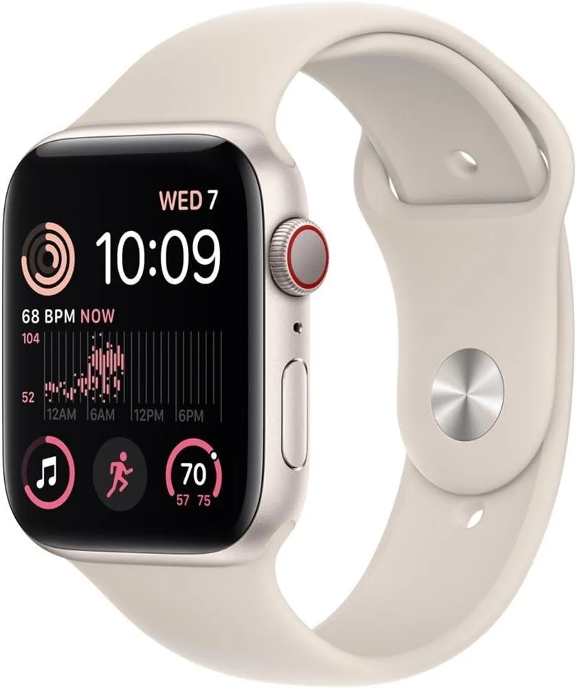 Apple Watch SE (2nd Gen) (GPS   Cellular, 44mm) - Starlight Aluminum Case with Starlight Sport Band, M/L (Renewed)
