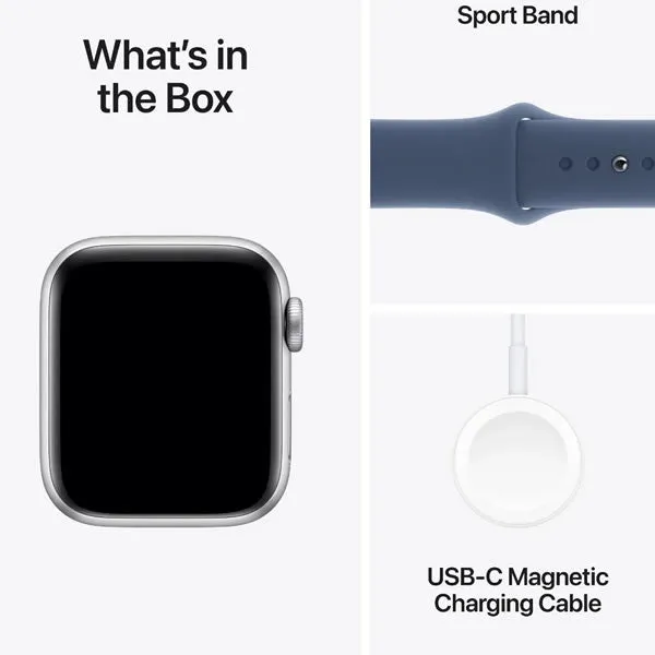 Apple Watch SE 44mm Silver Aluminium Case with Denim Sport Band - S/M