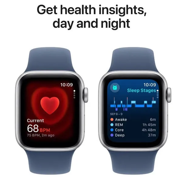 Apple Watch SE 44mm Silver Aluminium Case with Denim Sport Band - S/M