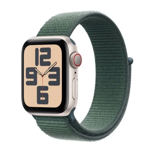 Apple Watch SE GPS   Cellular 44mm Starlight Aluminium Case with Lake Green Sport Loop